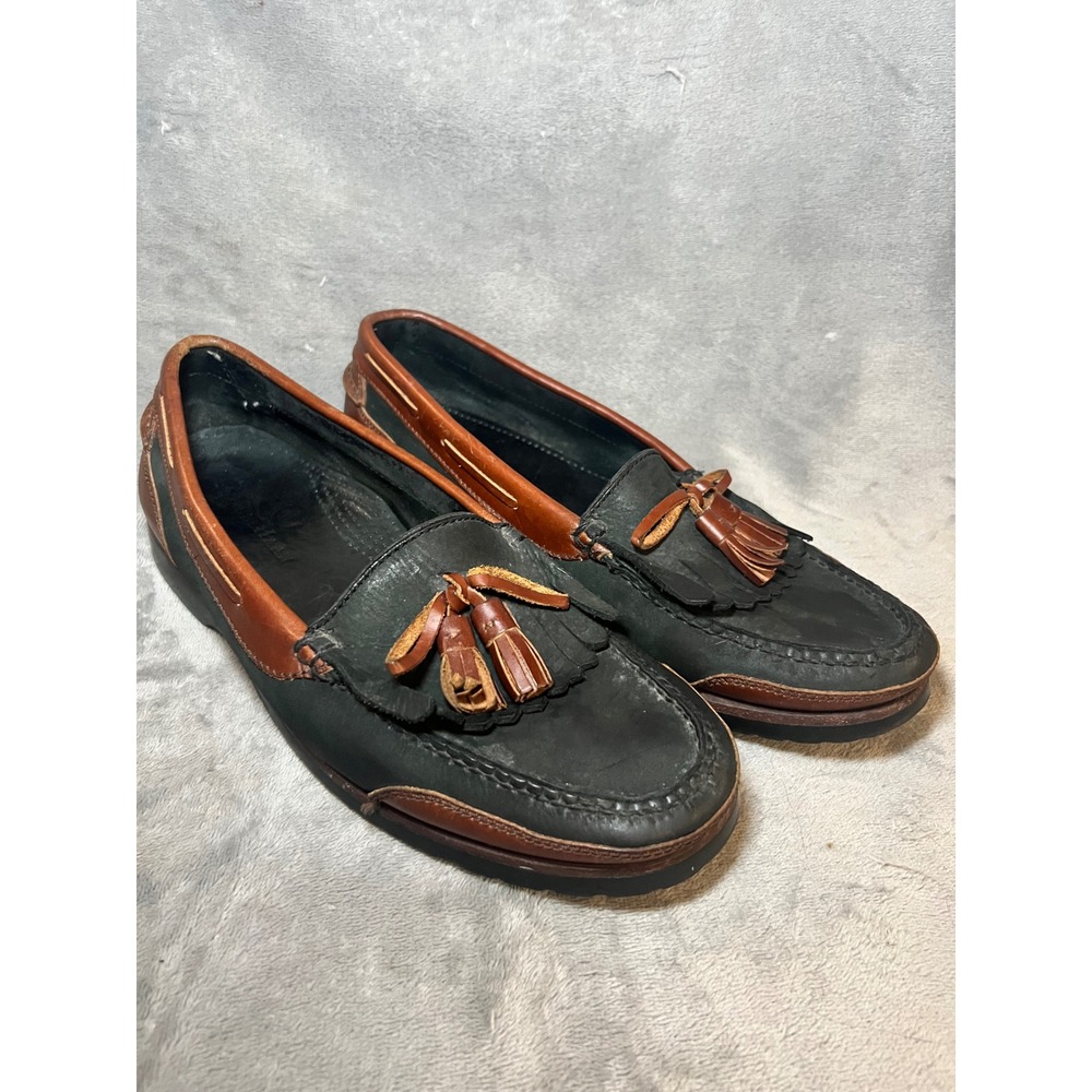 Cole Haan Mens 10.5 Leather Tassel Kiltie Loafers Black Brown Preppy Shoes